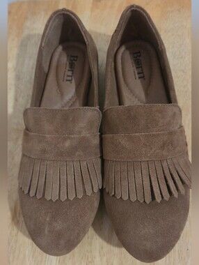 Born McGee Womens Brown Suede Fringe Loafers Comfort Slip On Flats Shoes Size 8